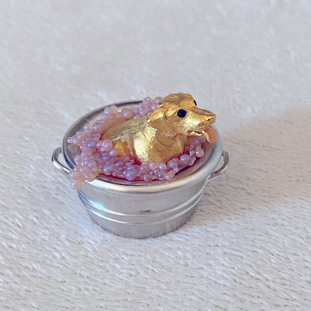 Estée Lauder Vintage 2002 “Puppy in a Tub” Solid Perfume Compact, Pleasures.